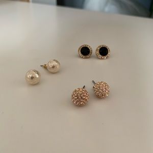 Classic, neutral-colored earring trio